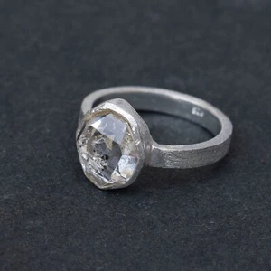Natural Herkimer Diamond Ring 925 Sterling Silver Diamond Crystal Ring-H107 - Picture 1 of 3