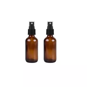 2 Amber 4oz Boston Round Glass Bottle Black Spray Fine Ribbed Mist Sprayer120ml - Picture 1 of 4