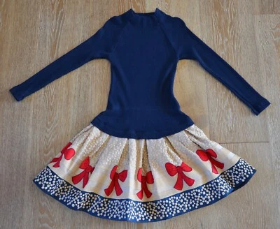 Vestido Monnalisa Meninas Suéter Laço Tamanho 6 Excelente Estado Usado Fabricado na Itália! - Imagem 1 de 4