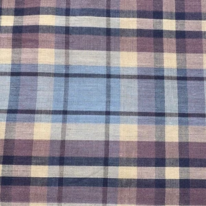 Vintage Soft Cotton Plaid Fabric Medium Blue Mauve Cream BTY #5 - Picture 1 of 3