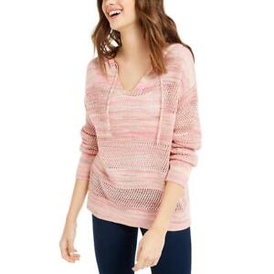 Hooked Up by IOT Womens Pointelle V-Neck Hooded Sweater Top Juniors BHFO 5669