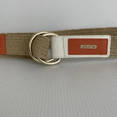 Michael Kors Mujer Blanco Naranja Cuero Paja Elástico Cinturón D Anillo Ajustable Foto 1 de 4