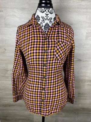 Camisa informal de franela a cuadros marrón manga larga con botones OLD NAVY para mujer talla L Foto 1 de 4