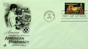 USPS First Day of Issue:  8 Cent Pharmacy Stamp (1972) - American Pharmacy - Picture 1 of 3