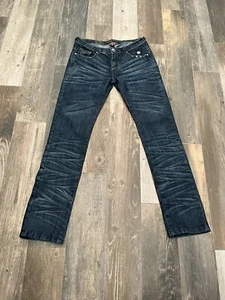 Apple Bottom Embellished Jeans Sz 9/10 Blue Denim Dark Wash Whiskering Y2K !! - Picture 1 of 10