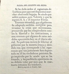 BALDOMERO ESPARTERO, salida del regente del Reino, 1842 - Picture 1 of 1