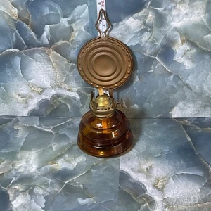 Vintage Amber Handy Lamp Made in Japan Oil w/ Bronze Reflector and Hanger - Picture 1 of 10