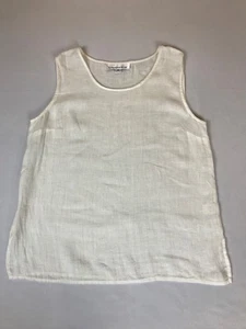 CAROLINE ROSE Sleeveless Tunic 100% Linen Ivory Medium Tank Top - Picture 1 of 11