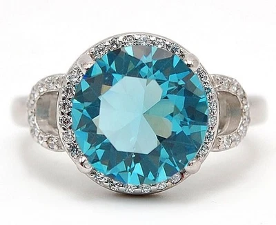 Кольцо из стерлингового серебра 925 пробы с аквамарином и белым топазом 2 карата ювелирные изделия размер 6 и 6-7 - Изображение 1 из 2