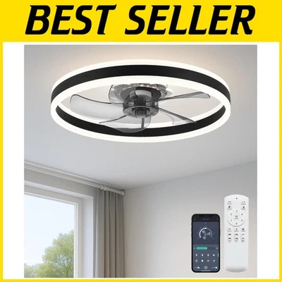 Stylish 20'' Flush Mount Ceiling Fan - F105 Black-D - Image 1 of 4