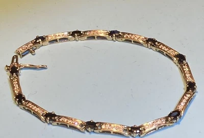 "Brazalete de tenis Estate de diamantes con zafiro azul natural de oro blanco macizo de 10 k de 7,5""" Foto 1 de 4