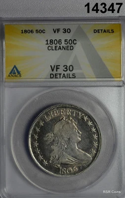 1806 DRAPED BUST HALF ANACS CERTIFIED VF30 CLEANED RARE! #14347 - Image 1 of 3