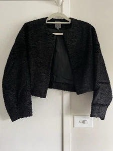 Calvin Klein Faux Fur Black Jacket / Bolero - Size M Fabric From Italy - Picture 1 of 5