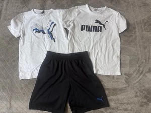 EUC Puma Toddler Boys Set Black Shorts Two White T-shirt XS 5/6 Summer Outfit - Picture 1 of 10