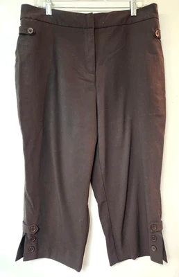 Susan Graver Womens Brown Capri Pants with buttons on legs Size Large - Image 1 of 4