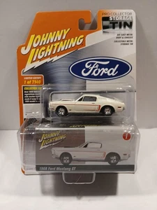 Johnny Lightning 1968 FORD MUSTANG GT w/ Collectible Tin 1:64 Diecast - White - Picture 1 of 2