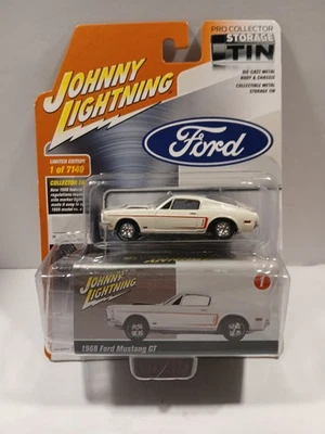 Johnny Lightning 1968 FORD MUSTANG GT w/ Collectible Tin 1:64 Diecast - White - Image 1 of 2