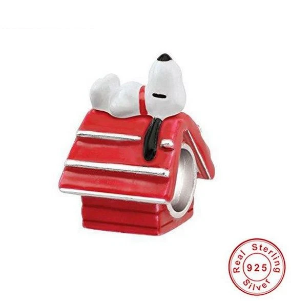 Charm Perle Hund Welpe 925 Silber Snoopy Haus - Anhänger für Armband - Bild 1 von 1