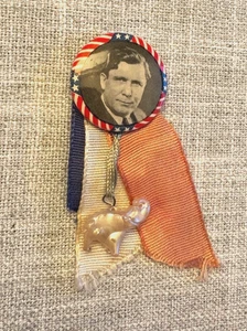 1940 Wendell Willkie Political Campaign Pin & Ribbon Elephant Charm Very Nice - Picture 1 of 2