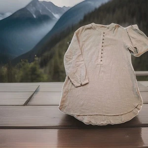 Soft Surroundings Sz Medium Beige Linen Desert Long  3/4 Button Down Tunic - Picture 1 of 12