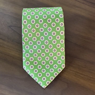 Isaia Napoli Green Silk With Multicolored Florets Geometric Made In Italy - Image 1 of 4