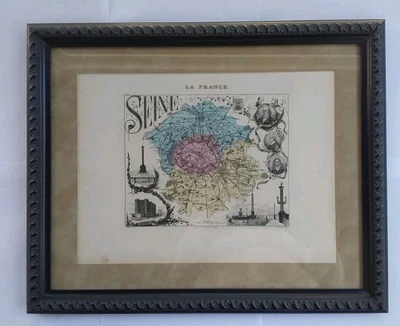 Mapa antiguo Sena LA Francia 1869 grabado enmarcado 15 X 18,5 A Vuillemin J Migeon Foto 1 de 4