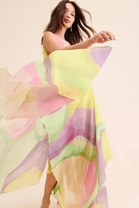 Anthropologie Siddhartha Bansal Organza Tiered Printed Midi Dress NWOT Sz Large - Picture 1 of 7