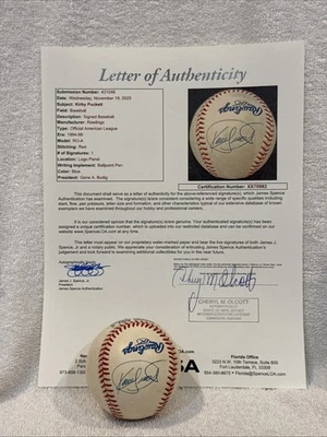 BEAUTIFUL Kirby Puckett AUTOGRAPHED OAL (Budig) Baseball, Minnesota Twins, JSA! - Image 1 of 4