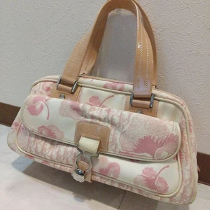 Christian Dior Trotter Handbag Pink White Flower Canvas Top Handle Purse Vintage - Picture 1 of 24