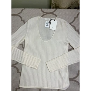 CO essentials long sleeve ribbed U-neck ivory sweater, size large, nwt,MSRP $650 - Picture 1 of 10