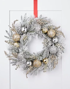 Holiday Lane Shine Bright Pine Wreath with Gold & Silver Ball Ornaments - Picture 1 of 1