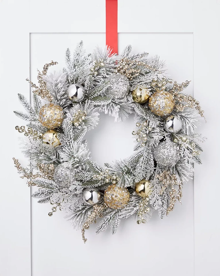 Holiday Lane Shine Bright Pine Wreath with Gold & Silver Ball Ornaments - Image 1 of 1