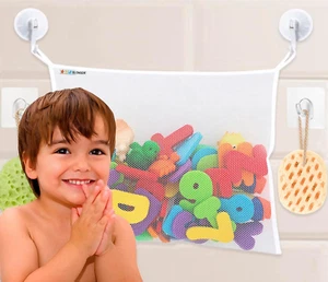 Bath Toy Net 18X16 Inch Kids Bath Tub Toy Holder, Corner Mesh Bag, Baby Bathtub - Picture 1 of 12