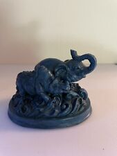Feng Shui Blue Elephant and Rhinoceros for Protection Resin