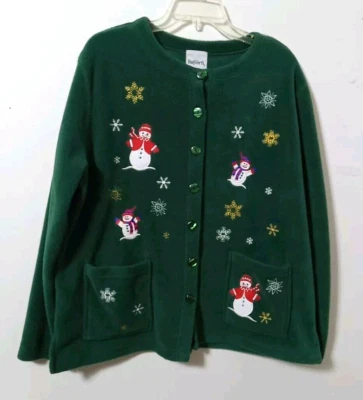 BonWorth снеговик зеленый кардиган женский размер большой пуговицы вышитый - Изображение 1 из 4