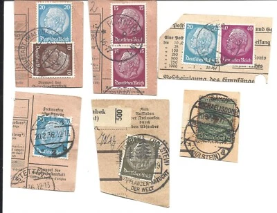 ALEMANHA - SEIS DIFERENTES CORTES DE CARTÃO DE REGISTRO DA DÉCADA DE 1930 COM SELOS E CANCELAMENTOS f - Imagem 1 de 2