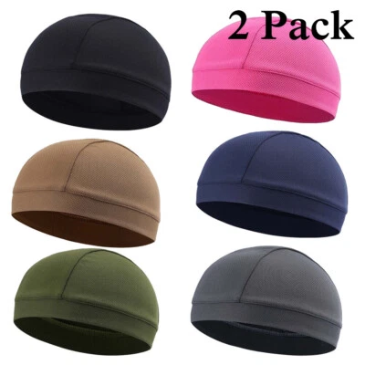 Paquete de 2 envolturas para la cabeza Du Rag para hombre casco de motocicleta forro gorra calavera Doo bandana sombrero Foto 1 de 4