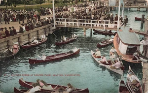 SEATTLE WA BARCHE FOLLA LESCHIS PARCO DIVERTIMENTI CARTOLINA D'EPOCA c1910 012125 U - Foto 1 di 2
