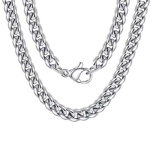 Stainless Steel Cuban link Chain Necklaces in Sizes 5/7mm&18/24 Inch - Picture 1 of 17