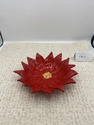 Винтажное рождественское сервировочное блюдо пуансеттия ATLANTICMOLD красное и желтое 8 дюймов - Изображение 1 из 4