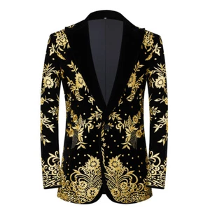 Mens Exquisite Embroidered Suit Jacket Slim Long-sleeved Youth Lapel Casual Coat - Picture 1 of 17