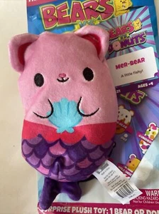 BEARS vs. DONUTS Mer-Bear Mermaid Pink Purple Print Beanbag Plush #021 - Picture 1 of 7