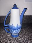 Bombay Company Teapot for One Arabesque Pattern Cobalt Blue White Silver Trim