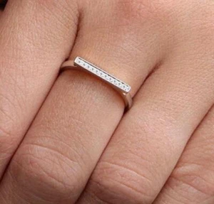 Diamond Bar Ring / 14k Gold Diamond Bar Band / Stacking Ring / Graduation Gift - Picture 1 of 7