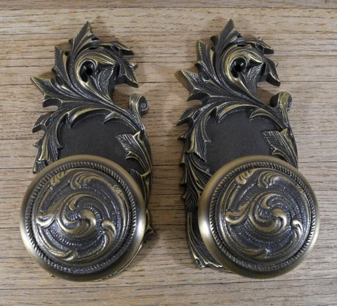 2x RARE Vtg 1977 SCHLAGE Ornate Heavy Bronze Door Handles AS IS Cover
