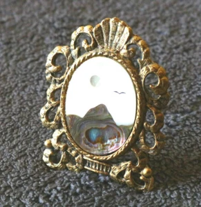 Abalone Perlmutt KUNST Skulptur im Vintage Rahmen ALT Nachlass ausgefallenes Dekor YT - Bild 1 von 10