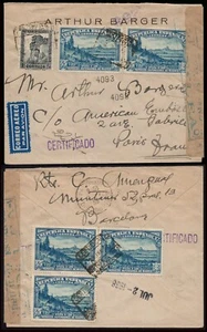 España - Edi o 757(5)+673 - Sobre correo certificado de Barcelona a Paris - Picture 1 of 1