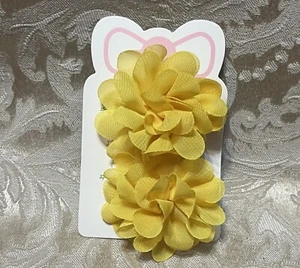 Yellow Chiffon Flower Adorable Floral Hair Bow Clips Girl Hair Barrette Set - Picture 1 of 5
