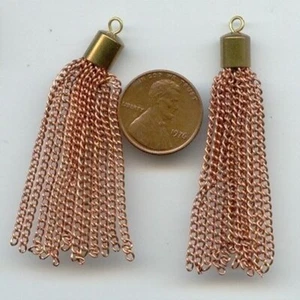 6 PIECES VINTAGE BRASS CAP COPPER COATED STEEL 12 CURB CHAIN 2.25" TASSELS T64 - Picture 1 of 1