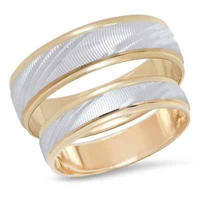 14K Gold Wedding Band Ring Set His Hers Two Tone Engagement Matching Mens Womens - Image 1 of 4